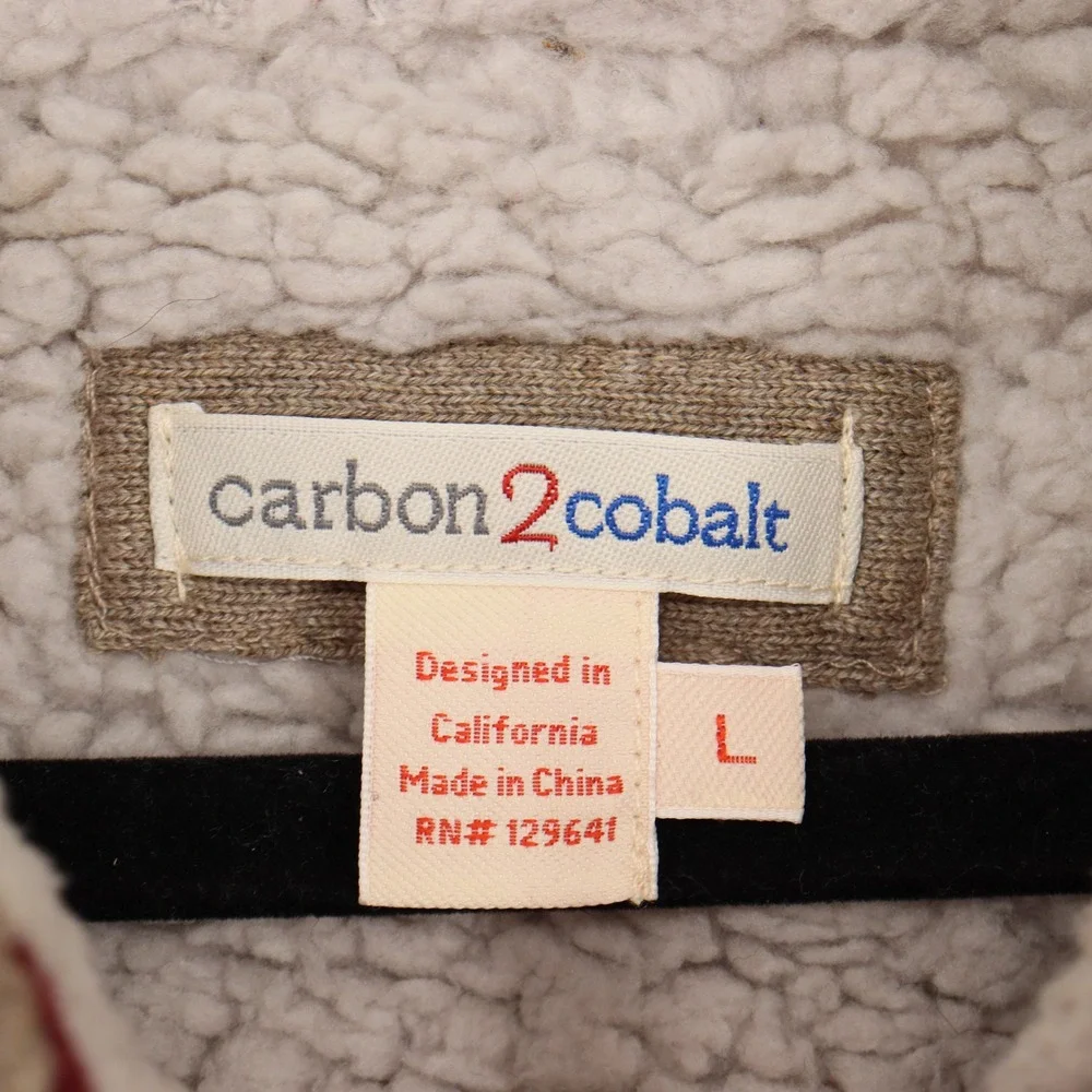 Carbon 2 Cobalt Men's Sherpa Fleece Lined Full Zip Sweater Size L Beige Casual